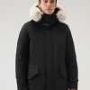Woolrich NZ - Woolrich Polar Parka in Ramar Cloth with High Collar and Fur Trim Black Men DL82841 Clothing