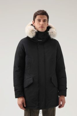 Woolrich NZ - Woolrich Polar Parka in Ramar Cloth with High Collar and Fur Trim Black Men DL82841 Clothing