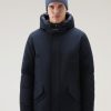 Woolrich NZ - Woolrich Polar Parka with High Collar Melton Blue Men DL82814 Clothing