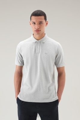 Woolrich NZ - Woolrich Polo Shirt in Pure Cotton Piquet Light Grey Melange Men DL82628 Clothing