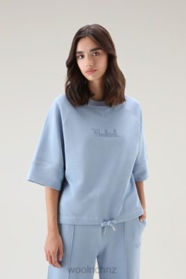 Woolrich NZ - Woolrich Pure Cotton Crewneck with Three Quarter Sleeves Pale Indigo Women DL8279 Clothing