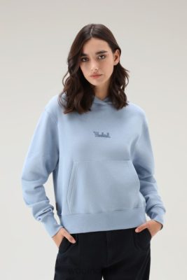 Woolrich NZ - Woolrich Pure Cotton Hoodie with Embroidered Logo Pale Indigo Women DL82328 Clothing