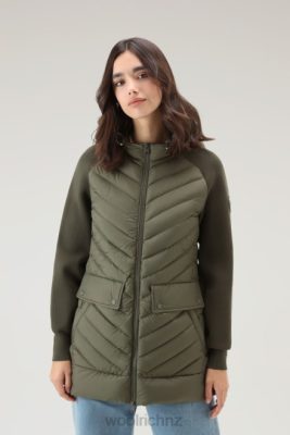 Woolrich NZ - Woolrich Quilted Hybrid Jacket with Detachable Hood Dark Green Women DL82130 Clothing