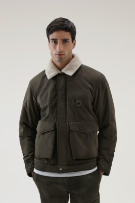 Woolrich NZ - Woolrich Ripstop Trucker Jacket with Sherpa Wool Lining Dark Green Men DL82655 Clothing