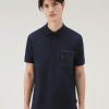 Woolrich NZ - Woolrich Short-Sleeved Polo Shirt in Stretch Cotton Piquet Melton Blue Men DL82595 Clothing
