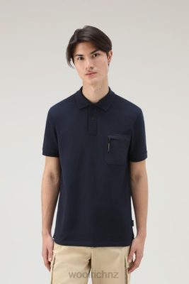 Woolrich NZ - Woolrich Short-Sleeved Polo Shirt in Stretch Cotton Piquet Melton Blue Men DL82595 Clothing