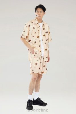 Woolrich NZ - Woolrich Short-sleeved Printed Shirt in Lyocell Beige Men DL82511 Clothing
