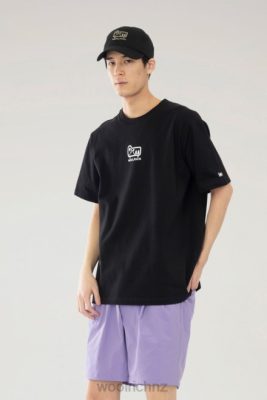 Woolrich NZ - Woolrich Small Sheep T-shirt in Pure Cotton Jersey Black Men DL82553 Clothing