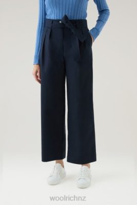 Woolrich NZ - Woolrich Straight Leg Pants in Pure Cotton Poplin Melton Blue Women DL82172 Clothing
