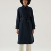 Woolrich NZ - Woolrich Summer Trench in Urban Touch Fabric with Belted Waist Melton Blue Women DL827 Clothing