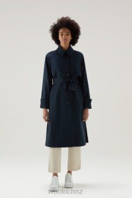 Woolrich NZ - Woolrich Summer Trench in Urban Touch Fabric with Belted Waist Melton Blue Women DL827 Clothing