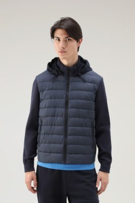 Woolrich NZ - Woolrich Sundance Hybrid Jacket in Quilted Microfiber and Pure Cotton with Hood Melton Blue Men DL82481 Clothing