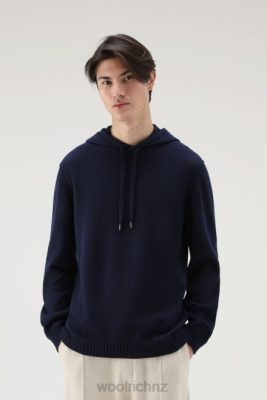 Woolrich NZ - Woolrich Sweater in Pure Cotton with Hood Dark Navy Men DL82598 Clothing