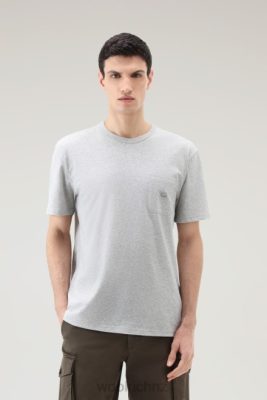 Woolrich NZ - Woolrich T-shirt in Pure Cotton with Chest Pocket Light Grey Melange Men DL82487 Clothing