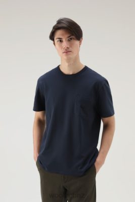 Woolrich NZ - Woolrich T-shirt in Pure Cotton with Chest Pocket Melton Blue Men DL82478 Clothing