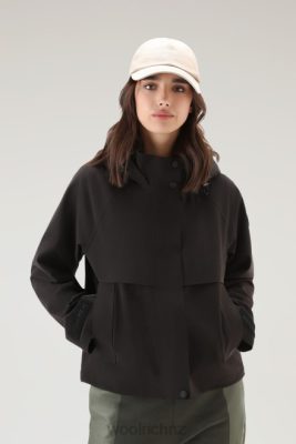 Woolrich NZ - Woolrich Tech Commuting Short Hooded Jacket in Stretch Nylon Black Women DL8216 Clothing