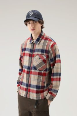 Woolrich NZ - Woolrich Timber Check Overshirt in Manteco Wool Cotton Blend Fabric Red Check Men DL82397 Clothing