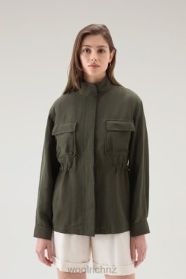 Woolrich NZ - Woolrich Utility Overshirt in Linen Blend Dark Green Women DL82103 Clothing