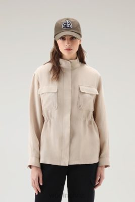 Woolrich NZ - Woolrich Utility Overshirt in Linen Blend Feather Beige Women DL8228 Clothing