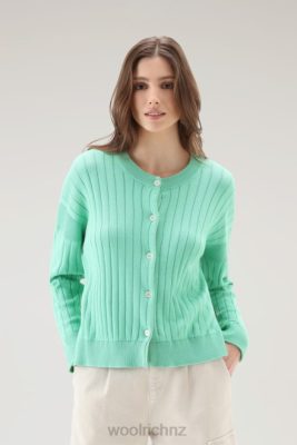 Woolrich NZ - Woolrich Wide Ribbed Cardigan in Pure Cotton Harbor Green Women DL82106 Clothing