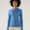 Woolrich NZ - Woolrich Wide Ribbed Crewneck in Pure Cotton Campanula Melange Women DL82133 Clothing