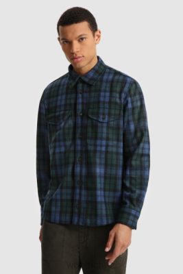 Woolrich NZ - Woolrich Wool Blend Oxbow Flannel Overshirt-Made in USA Blackwatch Men DL82859 Clothing