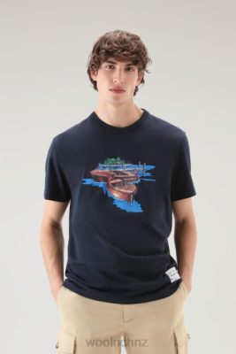 Woolrich NZ - Woolrich Zavikon T-shirt in Pure Cotton Melton Blue Men DL82442 Clothing
