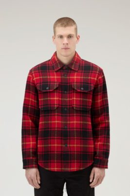 Woolrich Parka - Woolrich Alaskan Check Overshirt in Bonded Wool Blend Red Check Men DL82654 Clothing