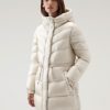 Woolrich Parka - Woolrich Aliquippa Silky Long Down Jacket with a Drawstring Waist Milky Cream Women DL82285 Clothing