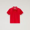 Woolrich Parka - Woolrich B Monterey Polo in Stretch Cotton Piquet Marine Scarlet Boys DL82915 Clothing