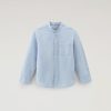Woolrich Parka - Woolrich B Shirt in Cotton Linen Blend Summer Sky Stripe Boys DL82906 Clothing