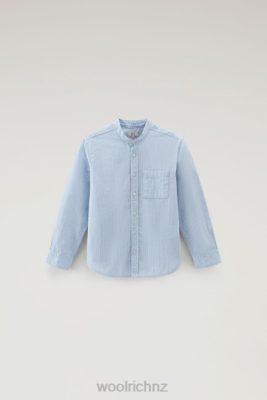 Woolrich Parka - Woolrich B Shirt in Cotton Linen Blend Summer Sky Stripe Boys DL82906 Clothing