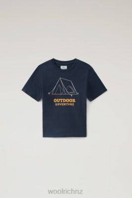 Woolrich Parka - Woolrich B Tee in Pure Cotton with Print Melton Blue Boys DL82879 Clothing