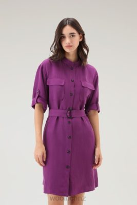 Woolrich Parka - Woolrich Belted Utility Dress in Linen Blend Charisma Purple Women DL82132 Clothing