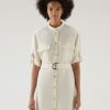 Woolrich Parka - Woolrich Belted Utility Dress in Linen Blend Milky Cream Women DL8251 Clothing