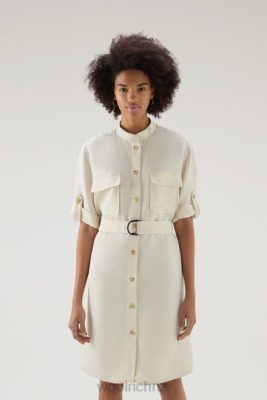 Woolrich Parka - Woolrich Belted Utility Dress in Linen Blend Milky Cream Women DL8251 Clothing