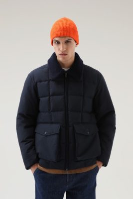 Woolrich Parka - Woolrich Blizzard Duster Quilted Jacket in Eco Ramar Melton Blue Men DL82738 Clothing