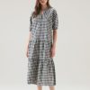 Woolrich Parka - Woolrich Check Dress in Pure Cotton with Ruffles Blue Buffalo Women DL82165 Clothing