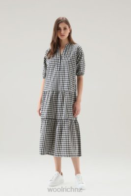 Woolrich Parka - Woolrich Check Dress in Pure Cotton with Ruffles Blue Buffalo Women DL82165 Clothing