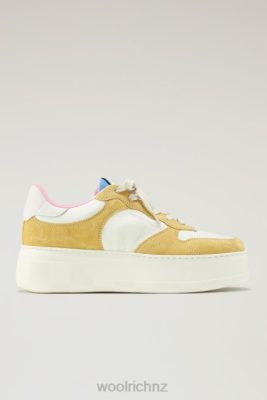 Woolrich Parka - Woolrich Chunky Court Sneakers in Soft Leather with Suede Inserts Yellow Off White Women DL8290 Footwear