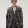 Woolrich Parka - Woolrich Degrade Cardigan in Alpaca Wool and Cotton Blend Charcoal Melange Women DL82231 Clothing