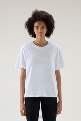 Woolrich Parka - Woolrich Embroidered Logo T-shirt in Pure Cotton Bright White Women DL823 Clothing