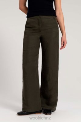 Woolrich Parka - Woolrich Embroidered Wide Leg Pants in a Linen Blend-Danielle Cathari Dark Green Women DL82135 Clothing