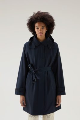 Woolrich Parka - Woolrich Fayette Light Trench Coat with Detachable Hood Melton Blue Women DL8227 Clothing