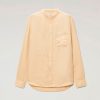 Woolrich Parka - Woolrich Garment-Dyed Pure Linen Shirt with Band Collar Beach Sand Men DL82555 Clothing