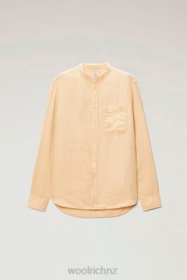 Woolrich Parka - Woolrich Garment-Dyed Pure Linen Shirt with Band Collar Beach Sand Men DL82555 Clothing