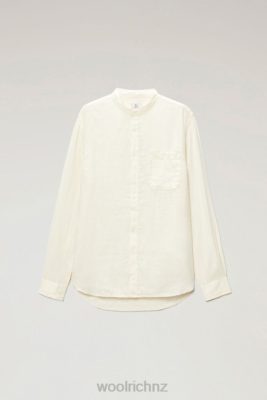 Woolrich Parka - Woolrich Garment-Dyed Pure Linen Shirt with Band Collar Milky Cream Men DL82621 Clothing