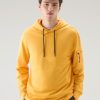 Woolrich Parka - Woolrich Hoodie in Pure Cotton Fleece with Zip Pocket Fire Yellow Men DL82549 Clothing