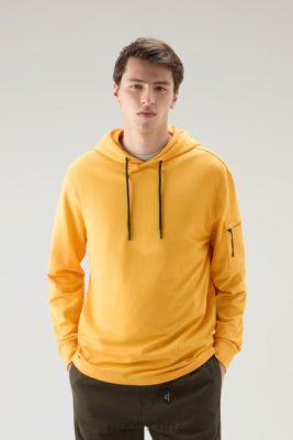 Woolrich Parka - Woolrich Hoodie in Pure Cotton Fleece with Zip Pocket Fire Yellow Men DL82549 Clothing