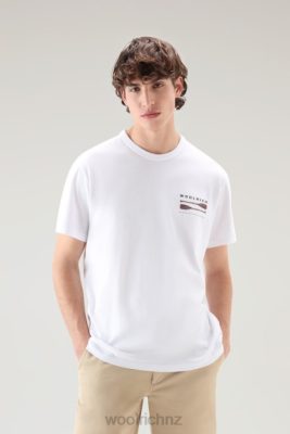 Woolrich Parka - Woolrich Lakeside T-shirt in Pure Cotton Jersey with Back Print Bright White Men DL82381 Clothing